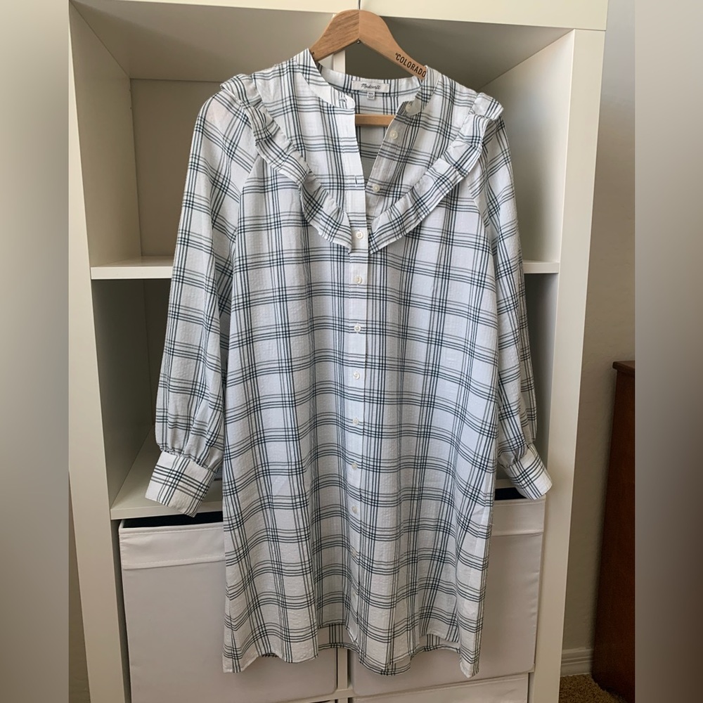 Madewell black and white checkered shirt dress